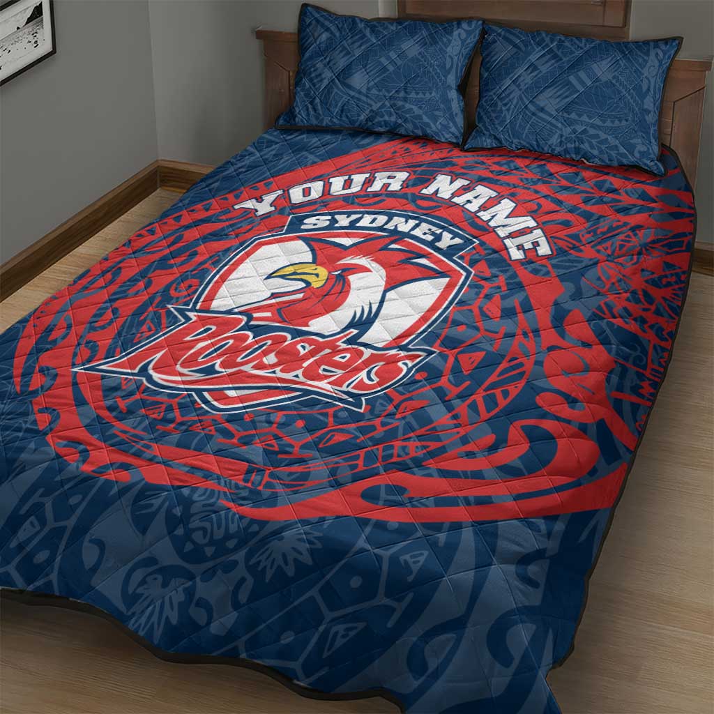 Personalized Sydney Roosters Quilt Bed Set Polynesian Tribal Chest and Sleeve Tattoo
