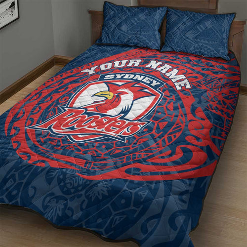 Personalized Sydney Roosters Quilt Bed Set Polynesian Tribal Chest and Sleeve Tattoo