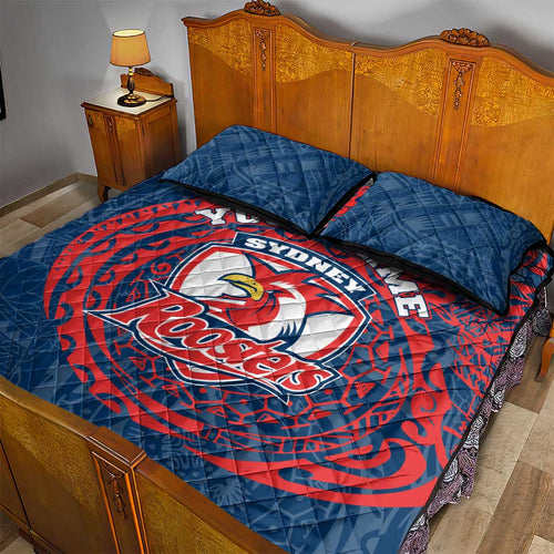 Personalized Sydney Roosters Quilt Bed Set Polynesian Tribal Chest and Sleeve Tattoo