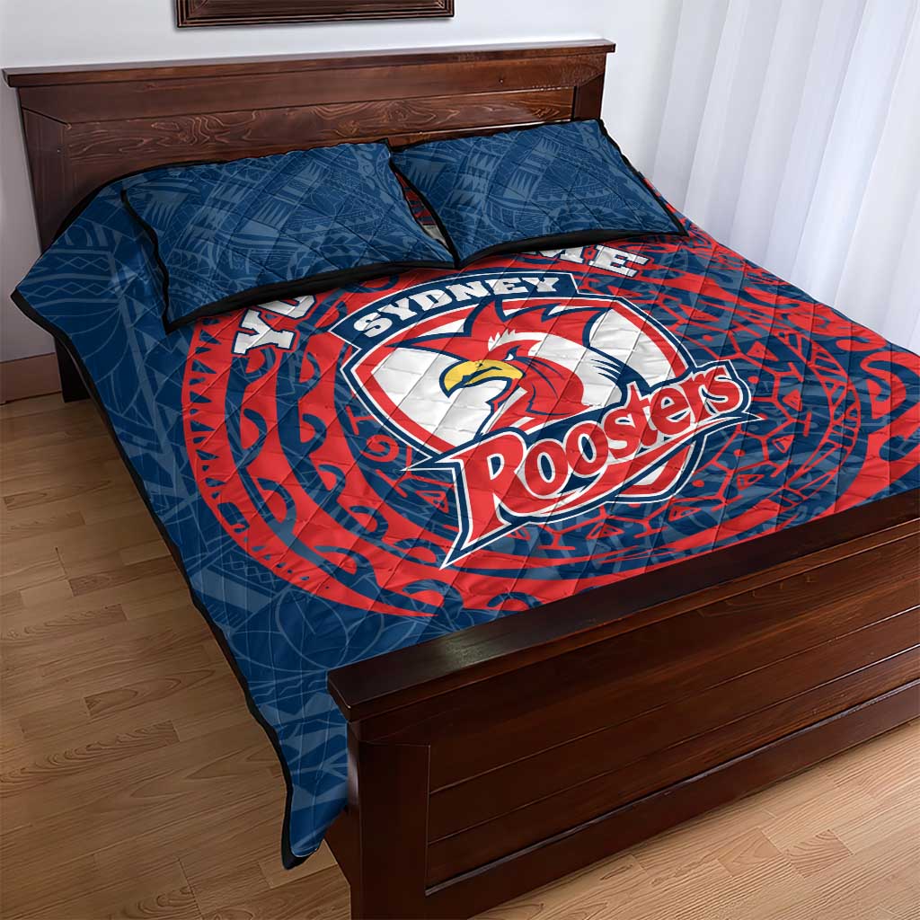 Personalized Sydney Roosters Quilt Bed Set Polynesian Tribal Chest and Sleeve Tattoo