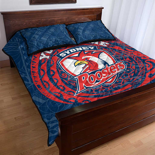 Personalized Sydney Roosters Quilt Bed Set Polynesian Tribal Chest and Sleeve Tattoo