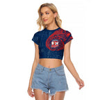 Personalized Sydney Roosters Raglan Cropped T Shirt Polynesian Tribal Chest and Sleeve Tattoo