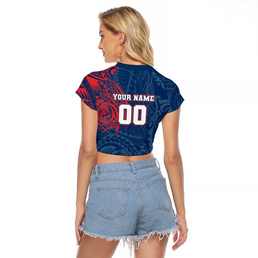 Personalized Sydney Roosters Raglan Cropped T Shirt Polynesian Tribal Chest and Sleeve Tattoo