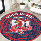 Personalized Sydney Roosters Round Carpet Polynesian Tribal Chest and Sleeve Tattoo