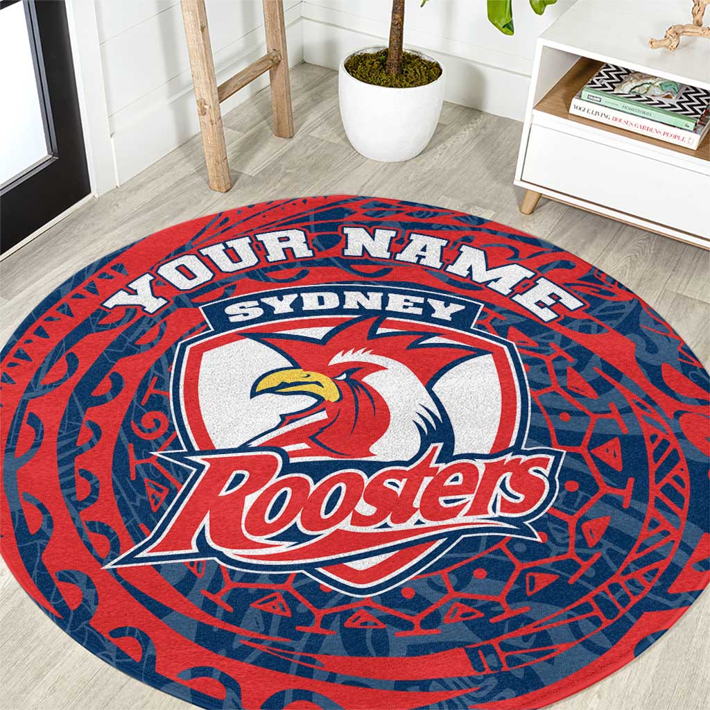 Personalized Sydney Roosters Round Carpet Polynesian Tribal Chest and Sleeve Tattoo
