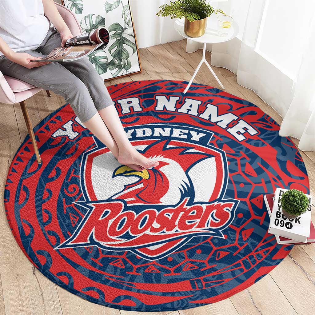 Personalized Sydney Roosters Round Carpet Polynesian Tribal Chest and Sleeve Tattoo