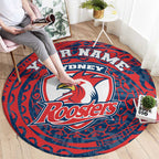 Personalized Sydney Roosters Round Carpet Polynesian Tribal Chest and Sleeve Tattoo