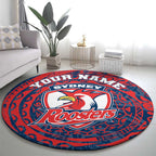 Personalized Sydney Roosters Round Carpet Polynesian Tribal Chest and Sleeve Tattoo