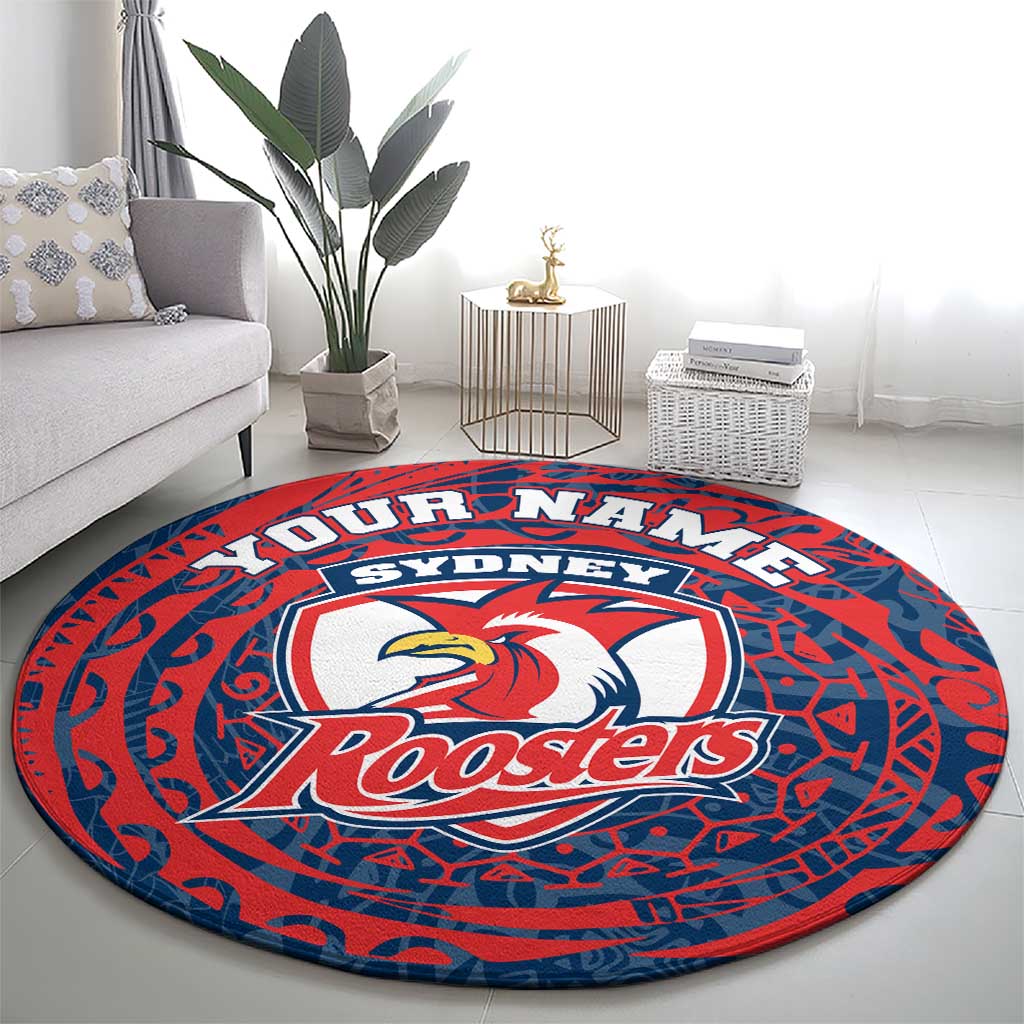 Personalized Sydney Roosters Round Carpet Polynesian Tribal Chest and Sleeve Tattoo