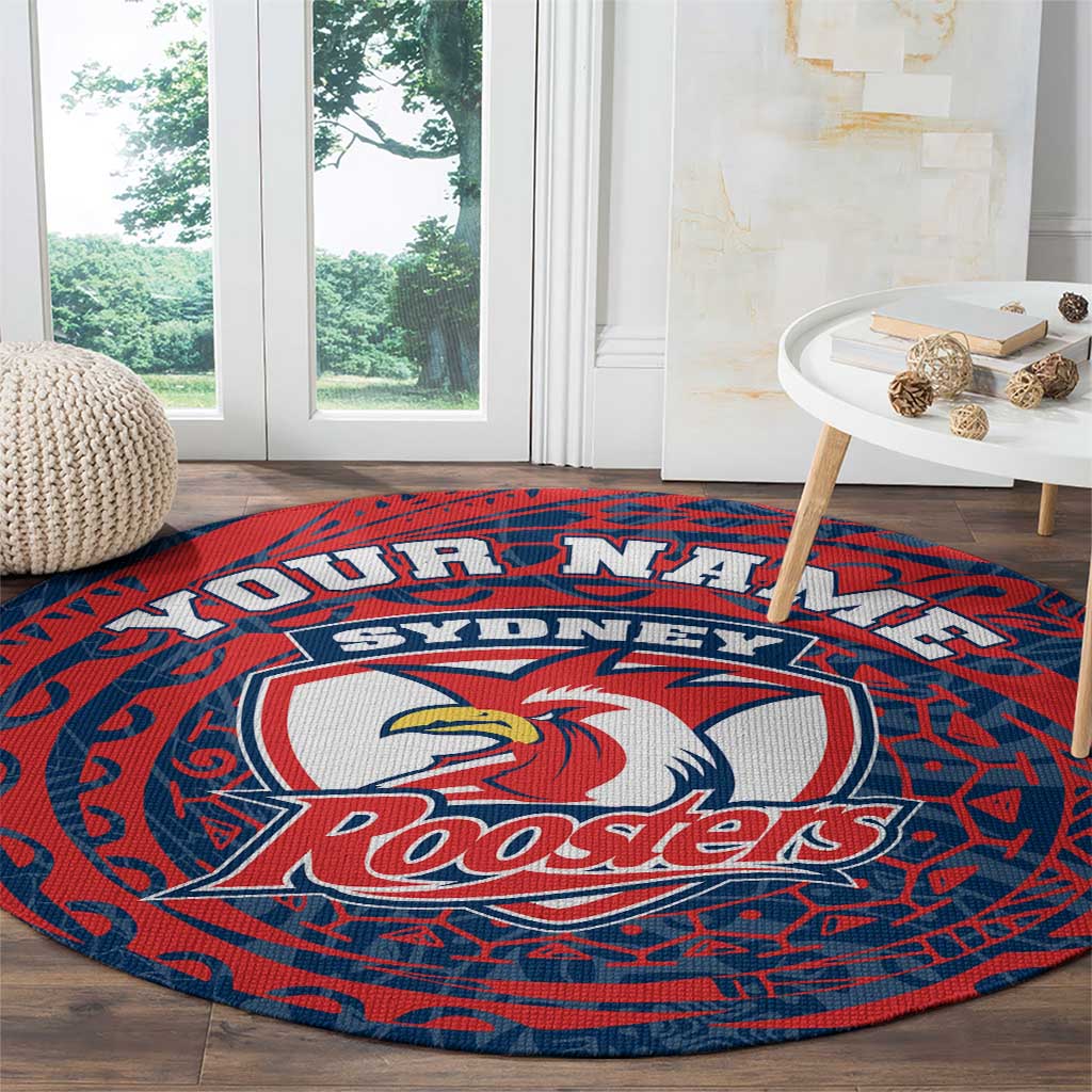 Personalized Sydney Roosters Round Carpet Polynesian Tribal Chest and Sleeve Tattoo