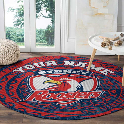 Personalized Sydney Roosters Round Carpet Polynesian Tribal Chest and Sleeve Tattoo