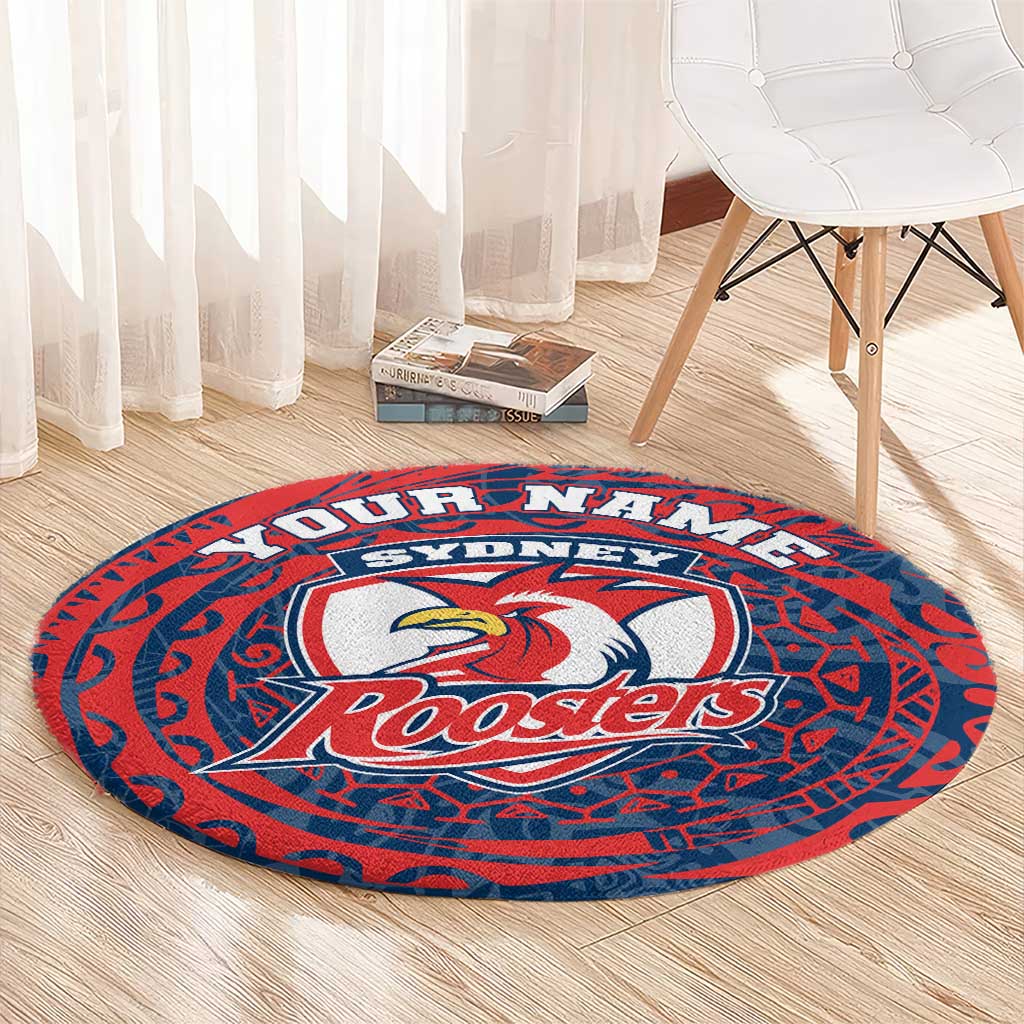 Personalized Sydney Roosters Round Carpet Polynesian Tribal Chest and Sleeve Tattoo