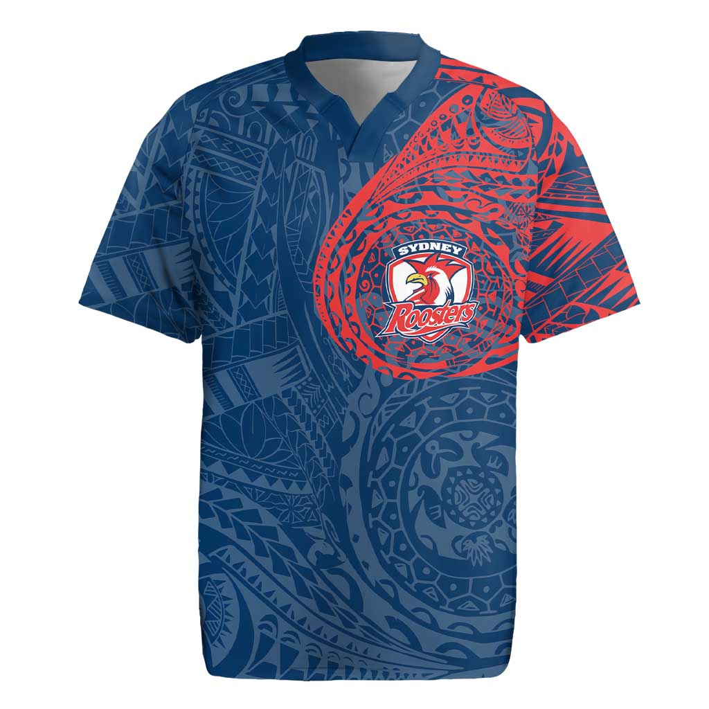 Personalized Sydney Roosters Rugby Jersey Polynesian Tribal Chest and Sleeve Tattoo