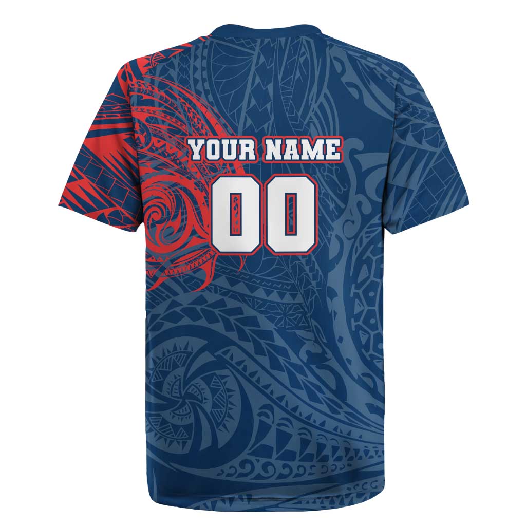Personalized Sydney Roosters Rugby Jersey Polynesian Tribal Chest and Sleeve Tattoo
