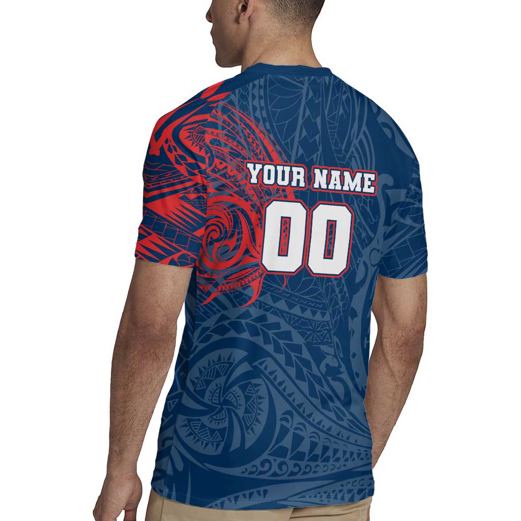 Personalized Sydney Roosters Rugby Jersey Polynesian Tribal Chest and Sleeve Tattoo