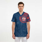 Personalized Sydney Roosters Scrub Top Polynesian Tribal Chest and Sleeve Tattoo