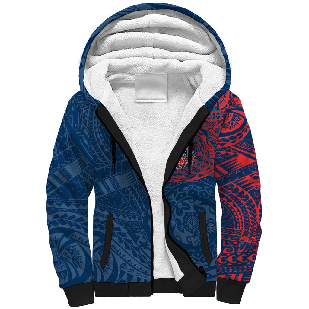 Personalized Sydney Roosters Sherpa Hoodie Polynesian Tribal Chest and Sleeve Tattoo