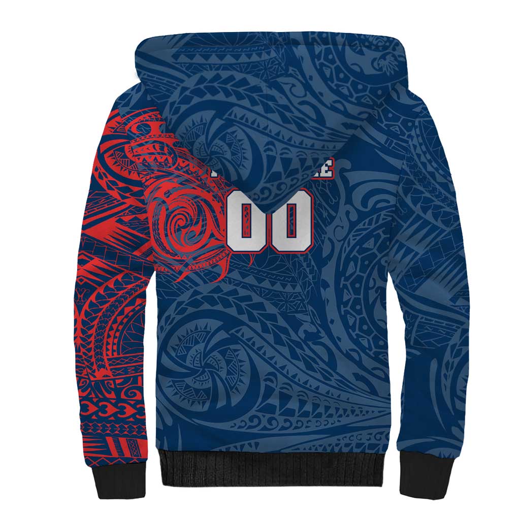Personalized Sydney Roosters Sherpa Hoodie Polynesian Tribal Chest and Sleeve Tattoo