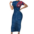 Personalized Sydney Roosters Short Sleeve Bodycon Dress Polynesian Tribal Chest and Sleeve Tattoo