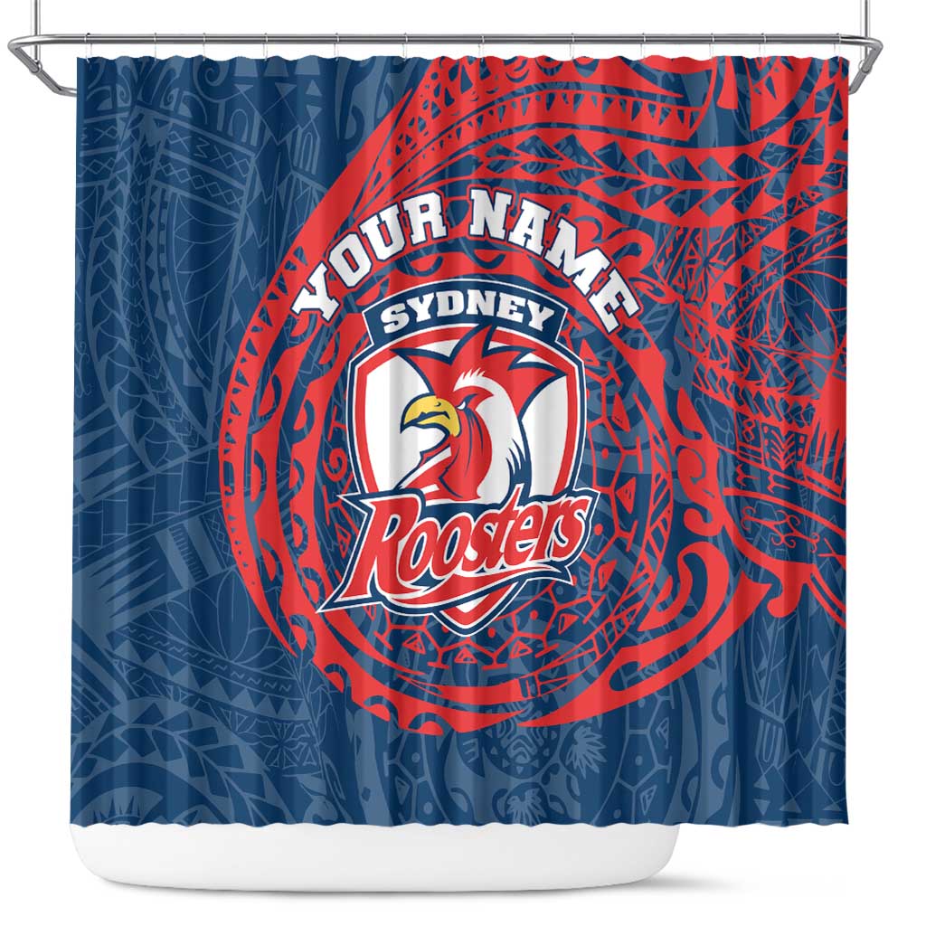 Personalized Sydney Roosters Shower Curtain Polynesian Tribal Chest and Sleeve Tattoo
