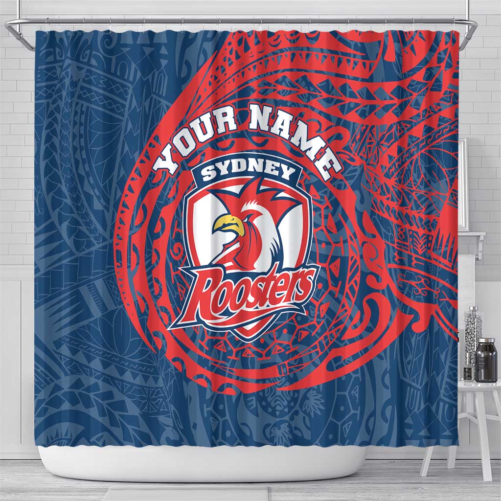 Personalized Sydney Roosters Shower Curtain Polynesian Tribal Chest and Sleeve Tattoo