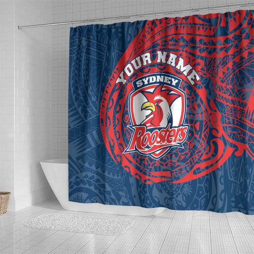 Personalized Sydney Roosters Shower Curtain Polynesian Tribal Chest and Sleeve Tattoo