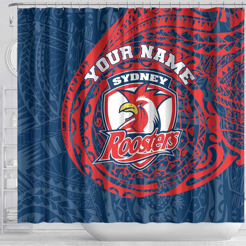 Personalized Sydney Roosters Shower Curtain Polynesian Tribal Chest and Sleeve Tattoo