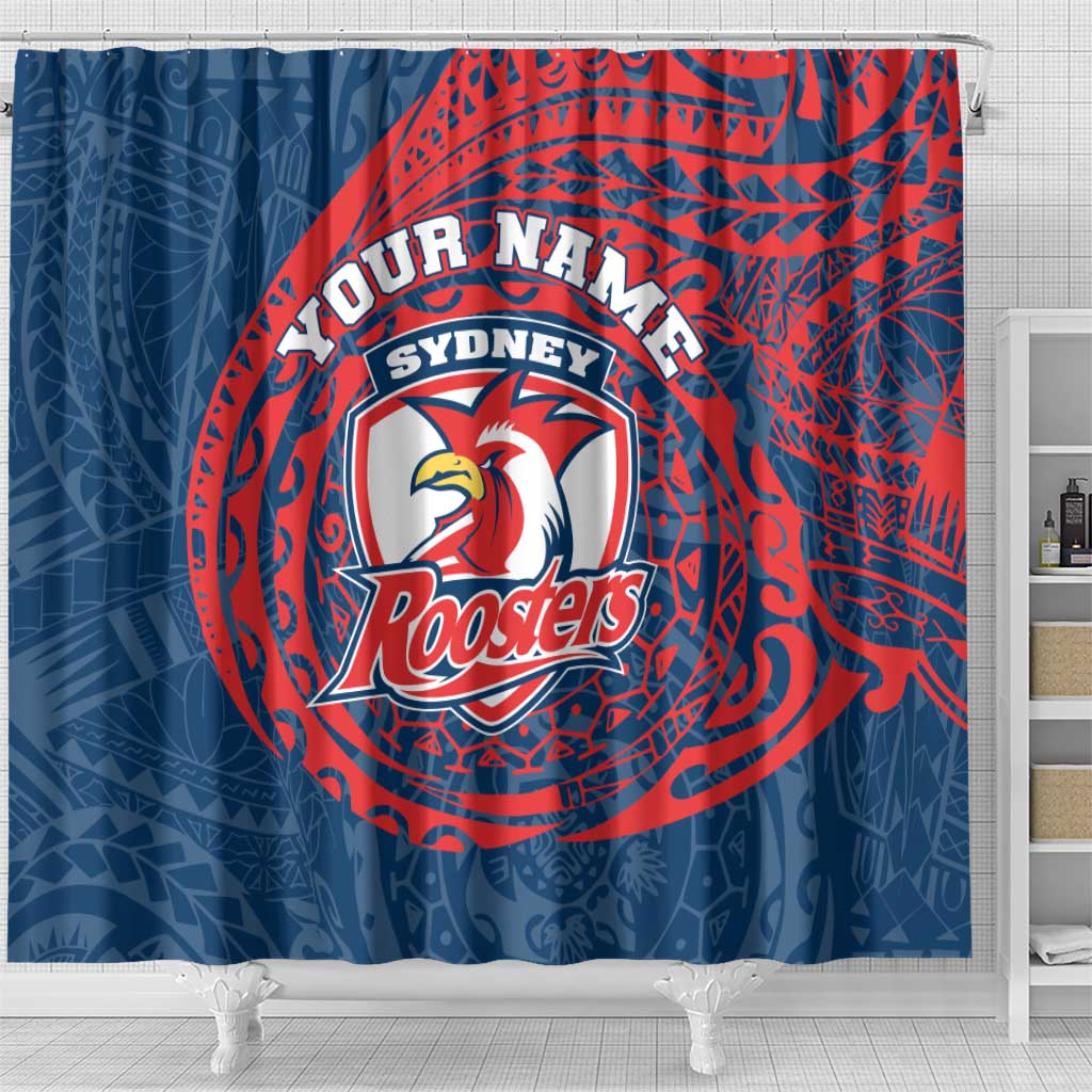 Personalized Sydney Roosters Shower Curtain Polynesian Tribal Chest and Sleeve Tattoo