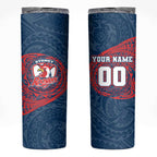 Personalized Sydney Roosters Skinny Tumbler Polynesian Tribal Chest and Sleeve Tattoo