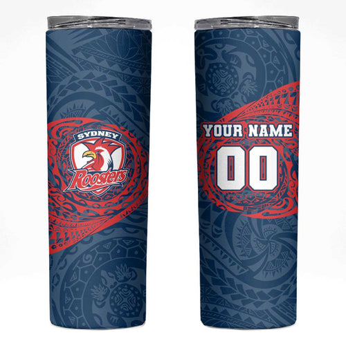 Personalized Sydney Roosters Skinny Tumbler Polynesian Tribal Chest and Sleeve Tattoo