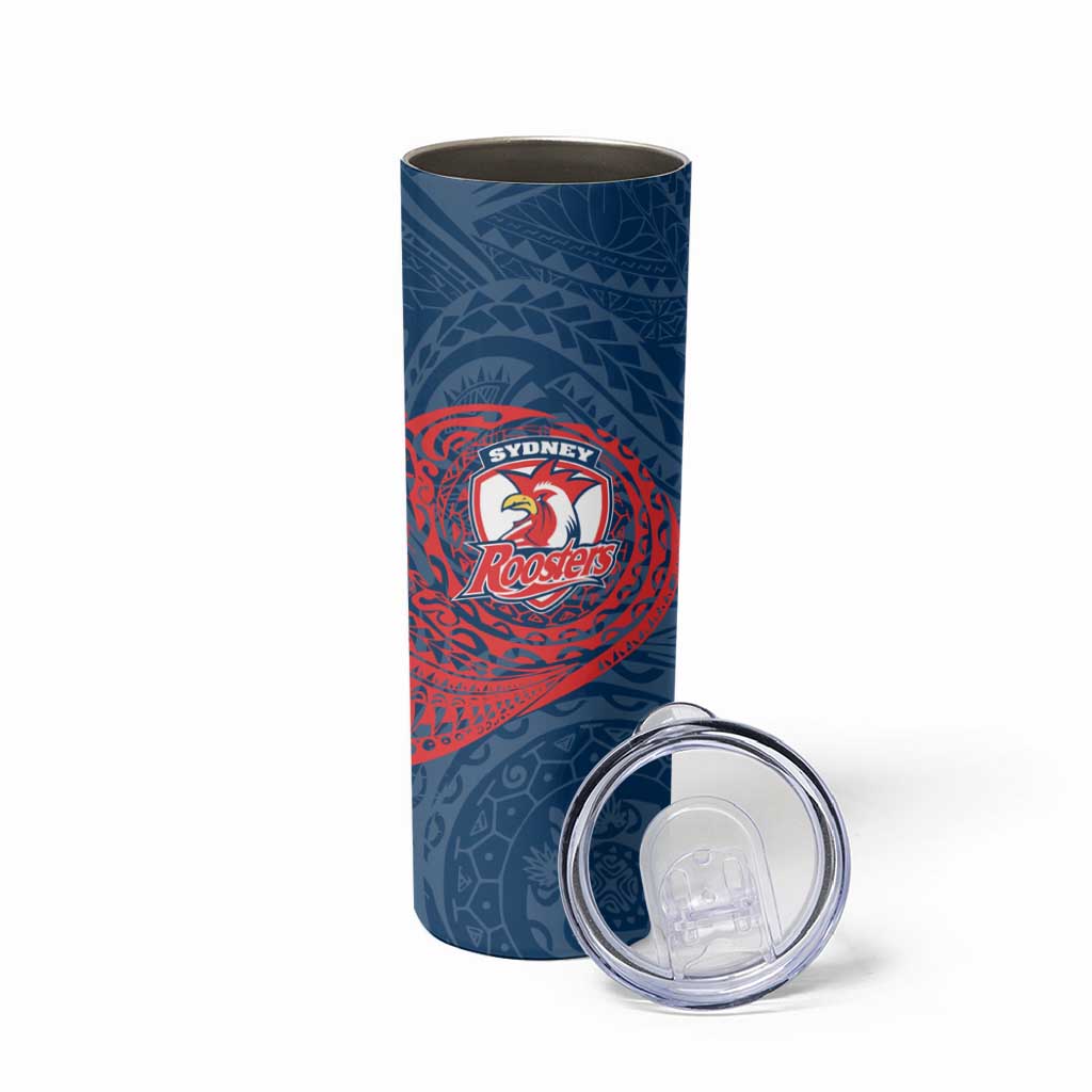 Personalized Sydney Roosters Skinny Tumbler Polynesian Tribal Chest and Sleeve Tattoo