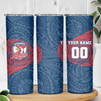 Personalized Sydney Roosters Skinny Tumbler Polynesian Tribal Chest and Sleeve Tattoo