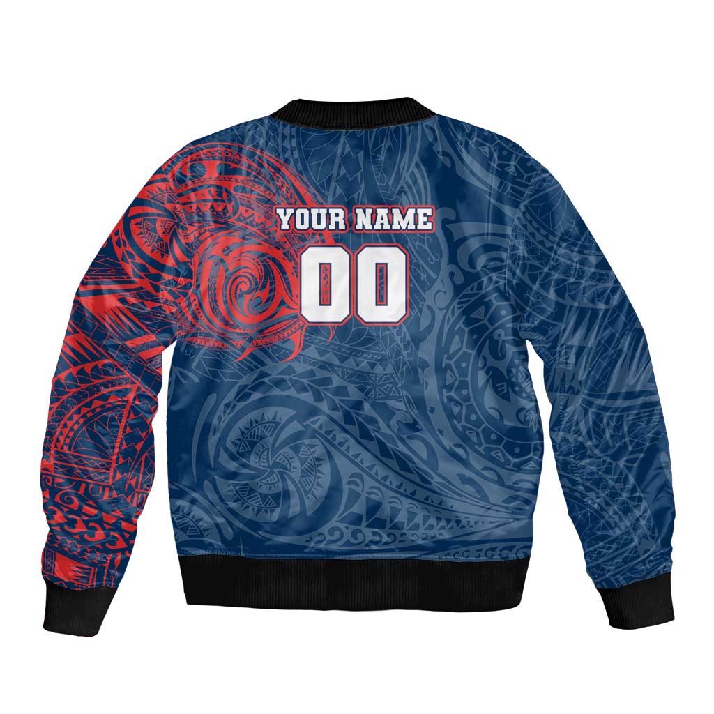 Personalized Sydney Roosters Sleeve Zip Bomber Jacket Polynesian Tribal Chest and Sleeve Tattoo