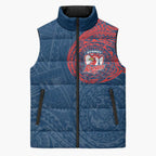 Personalized Sydney Roosters Sleeveless Puffer Jacket Polynesian Tribal Chest and Sleeve Tattoo