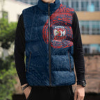 Personalized Sydney Roosters Sleeveless Puffer Jacket Polynesian Tribal Chest and Sleeve Tattoo