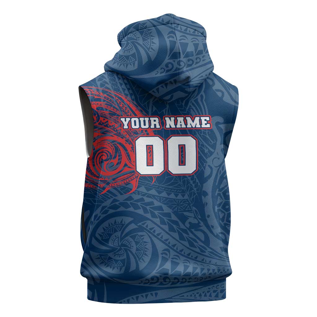 Personalized Sydney Roosters Sleeveless Zip Hoodie Polynesian Tribal Chest and Sleeve Tattoo