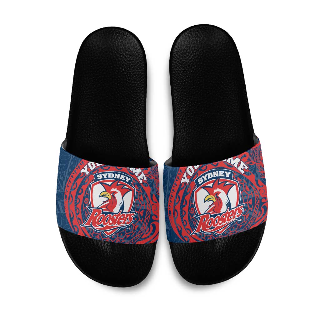 Personalized Sydney Roosters Slide Sandals Polynesian Tribal Chest and Sleeve Tattoo
