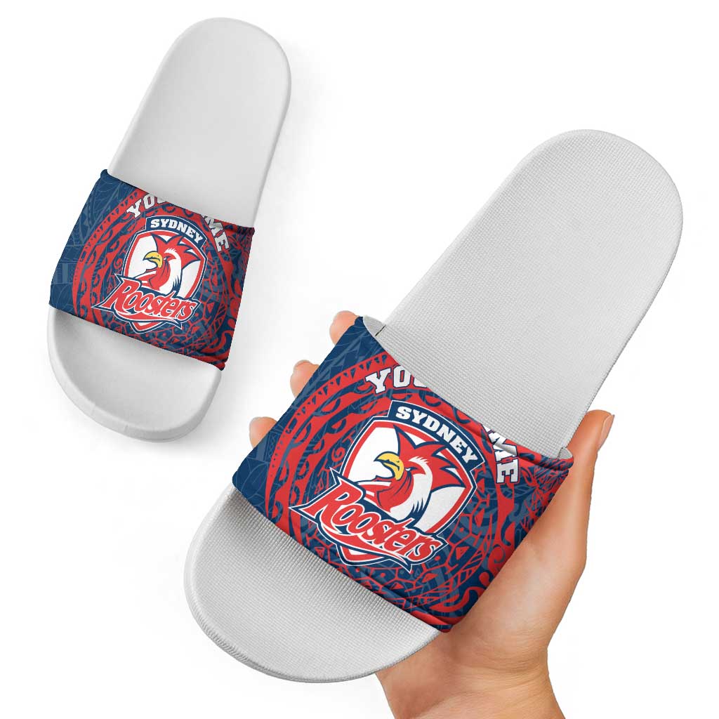 Personalized Sydney Roosters Slide Sandals Polynesian Tribal Chest and Sleeve Tattoo