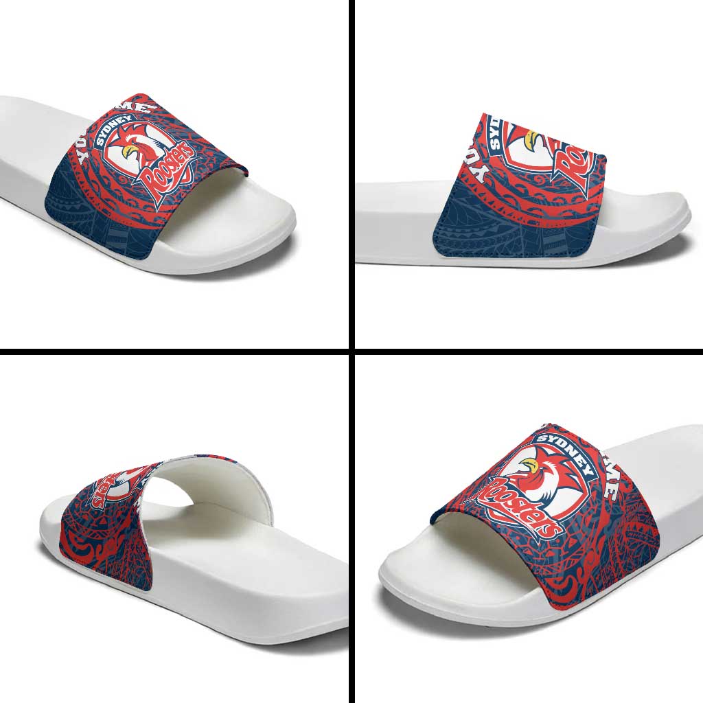 Personalized Sydney Roosters Slide Sandals Polynesian Tribal Chest and Sleeve Tattoo