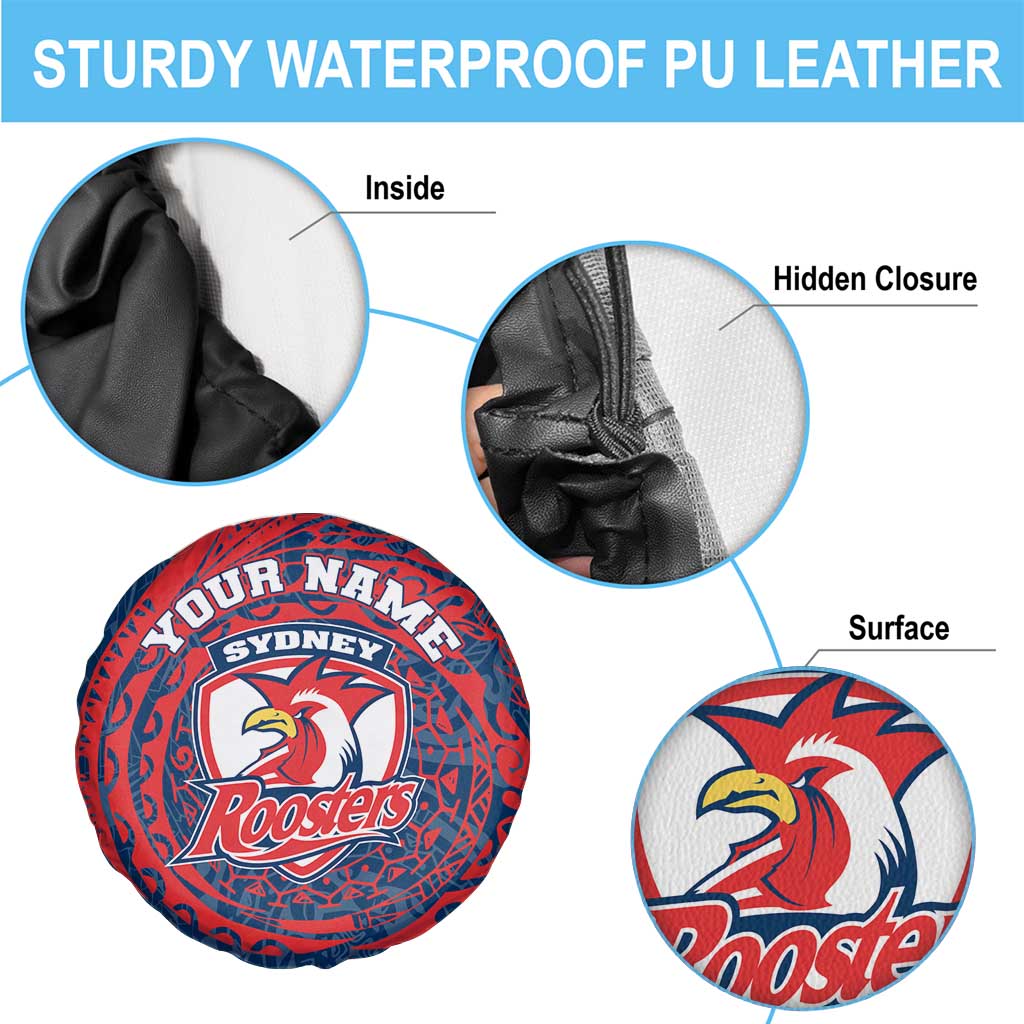 Personalized Sydney Roosters Spare Tire Cover Polynesian Tribal Chest and Sleeve Tattoo