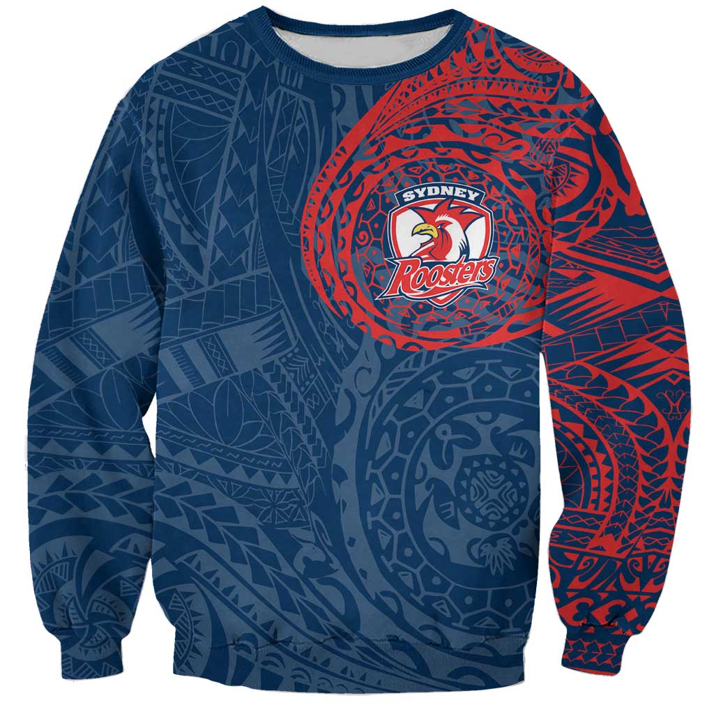 Personalized Sydney Roosters Sweatshirt Polynesian Tribal Chest and Sleeve Tattoo