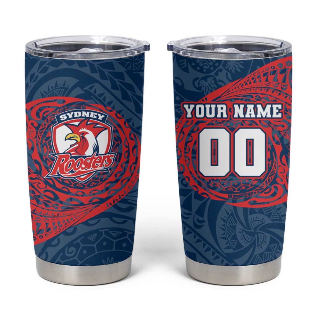 Personalized Sydney Roosters Tumbler Cup Polynesian Tribal Chest and Sleeve Tattoo
