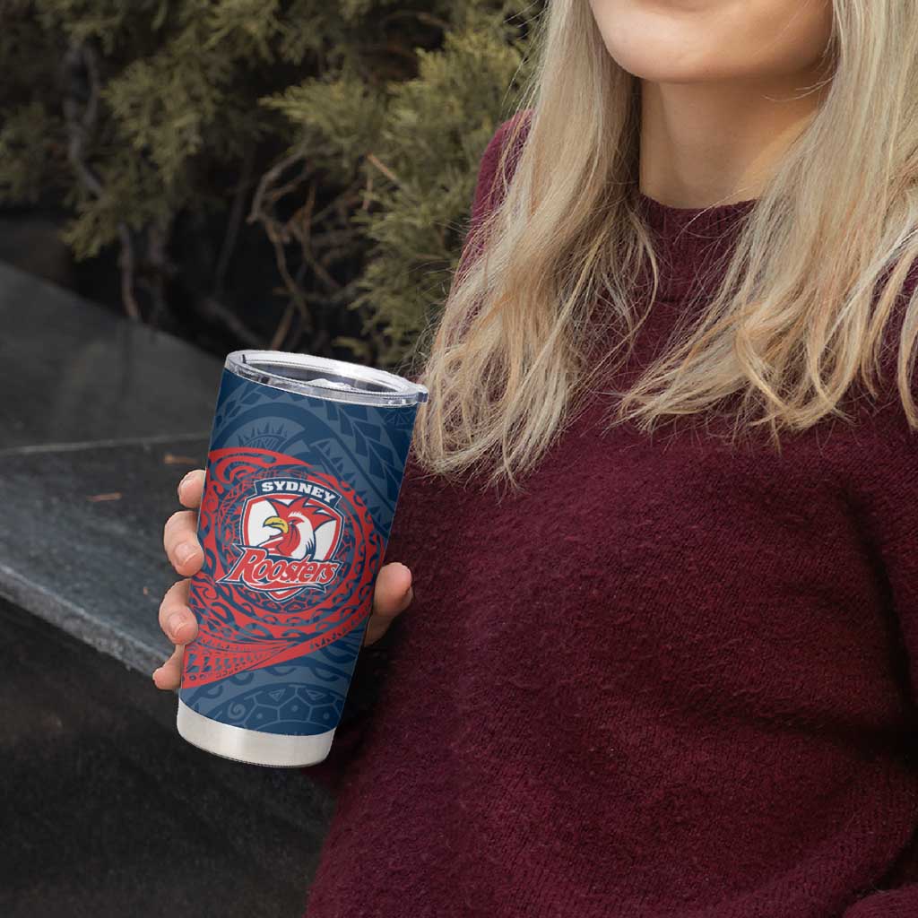 Personalized Sydney Roosters Tumbler Cup Polynesian Tribal Chest and Sleeve Tattoo