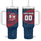 Personalized Sydney Roosters Tumbler With Handle Polynesian Tribal Chest and Sleeve Tattoo