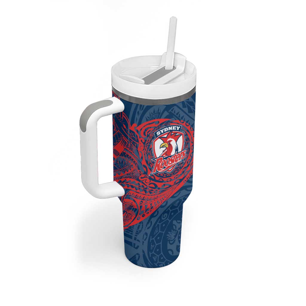 Personalized Sydney Roosters Tumbler With Handle Polynesian Tribal Chest and Sleeve Tattoo