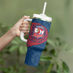 Personalized Sydney Roosters Tumbler With Handle Polynesian Tribal Chest and Sleeve Tattoo