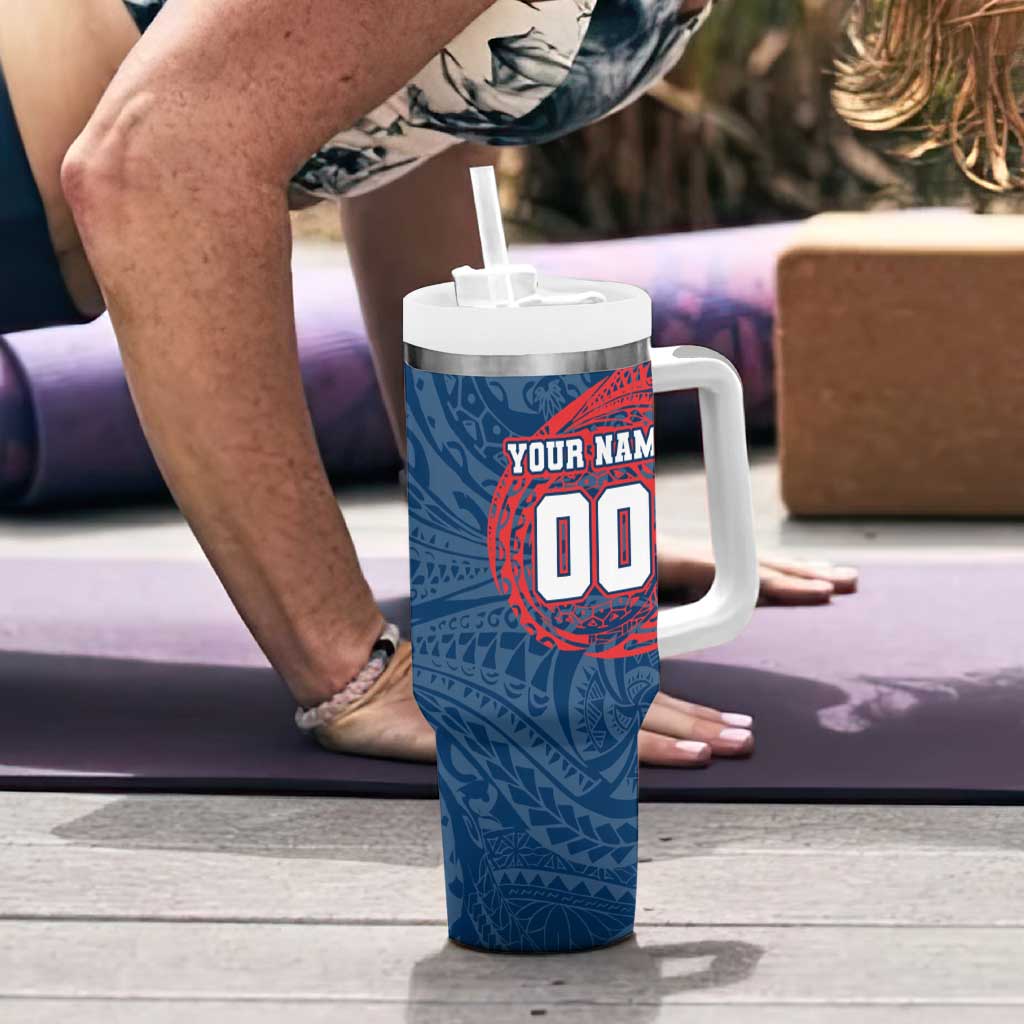Personalized Sydney Roosters Tumbler With Handle Polynesian Tribal Chest and Sleeve Tattoo