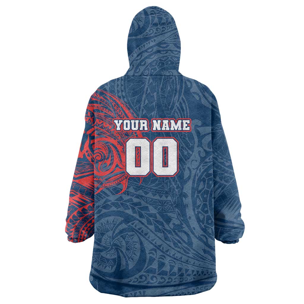 Personalized Sydney Roosters Wearable Blanket Hoodie Polynesian Tribal Chest and Sleeve Tattoo