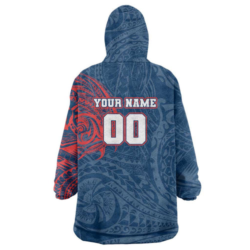 Personalized Sydney Roosters Wearable Blanket Hoodie Polynesian Tribal Chest and Sleeve Tattoo