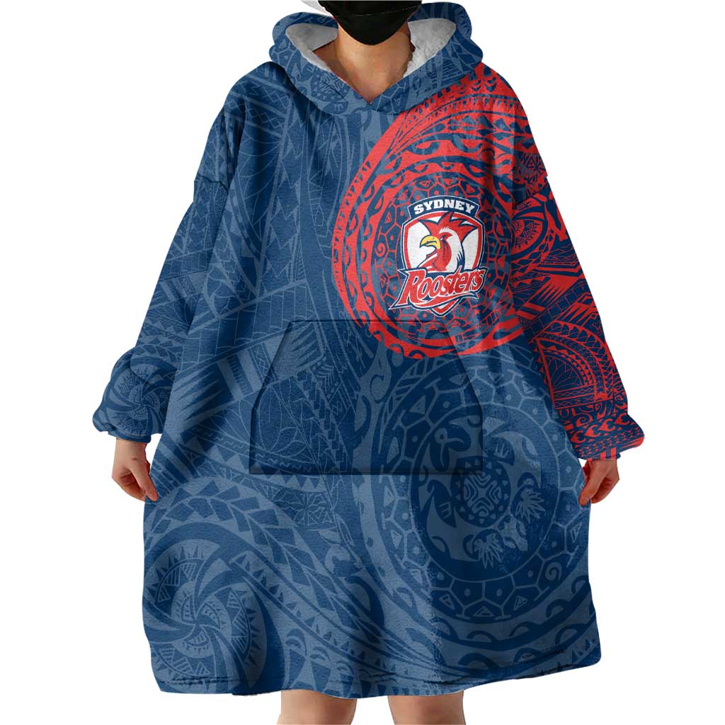 Personalized Sydney Roosters Wearable Blanket Hoodie Polynesian Tribal Chest and Sleeve Tattoo